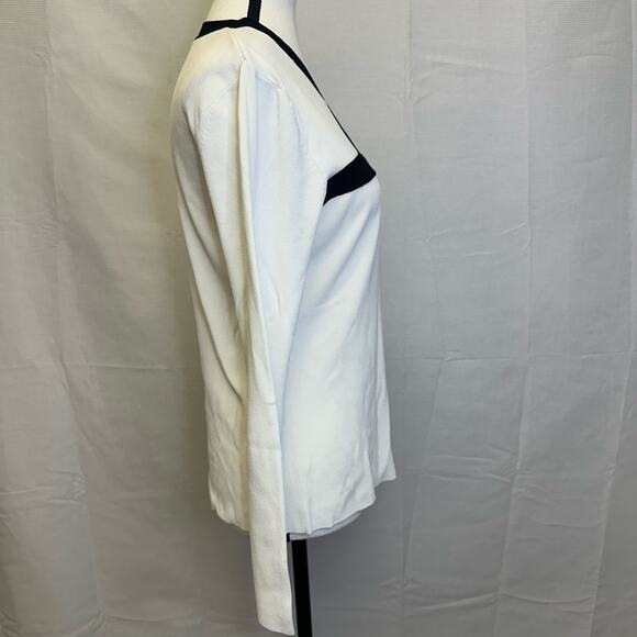 Vintage B. Moss Tailor Black & White Keyhole Cut-Out Long Sleeve Top - Size L - Picture 6 of 6